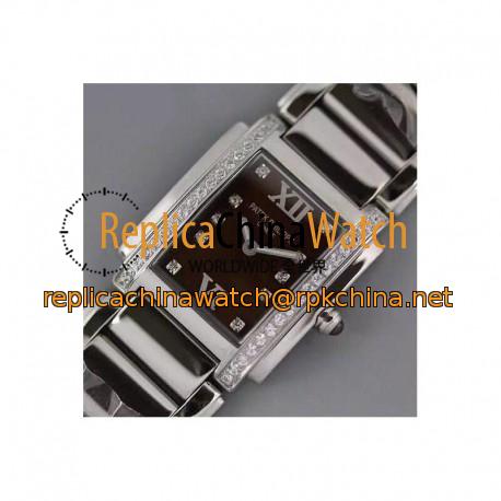 Replica Patek Philippe Ladies Twenty-4 4910/10A Noob Stainless Steel Brown Dial Swiss Ronda Quartz