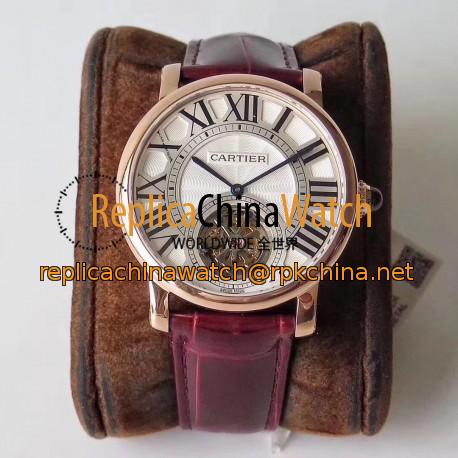 Replica Cartier Rotonde Flying Tourbillon W1556215 BL V2 Rose Gold Silver Dial Swiss Tourbillon