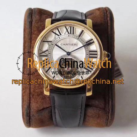 Replica Cartier Rotonde Flying Tourbillon W1556215 BL V2 Yellow Gold Silver Dial Swiss Tourbillon