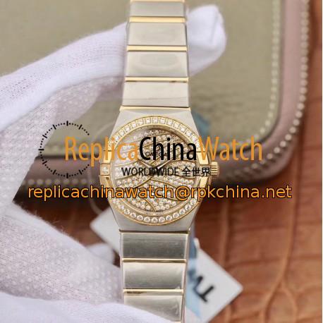 Replica Omega Constellation Manhattan 28MM TW Stainless Steel & Yellow Gold Diamond Dial Swiss Quartz