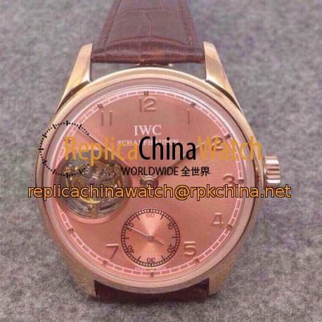 Replica IWC Portuguese Regulateur Tourbillon IW5446 Rose Gold Pink Dial Swiss Tourbillon