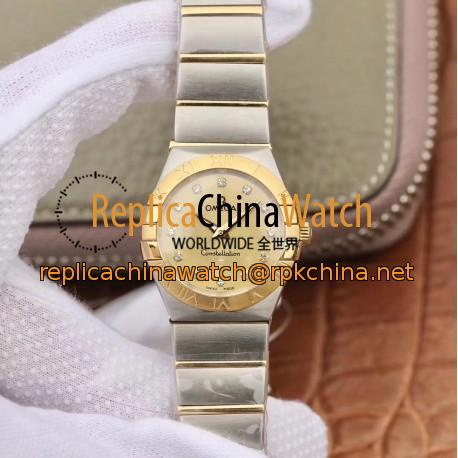 Replica Omega Constellation Manhattan 28MM TW Stainless Steel & Yellow Gold Champagne Dial Swiss Quartz