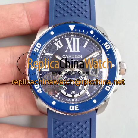 Replica Calibre De Cartier Diver WSCA0010 42MM JF Stainless Steel Blue Dial A23J