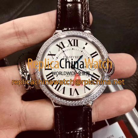 Replica Ballon Bleu De Cartier 42MM V6 Stainless Steel & Diamonds Silver Dial Seiko NH05A