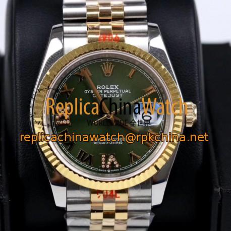 Replica Rolex Datejust 36MM 116233 GM Stainless Steel 904L & Yellow Gold Green Dial Swiss 2824-2