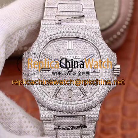 Replica Patek Philippe Nautilus Jumbo 5719/10G-010 DM Stainless Steel & Diamonds Diamond Dial Swiss 324SC