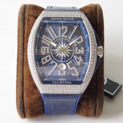 Replica Franck Muller Vanguard Yachting V45 SC DT AC BL OX Stainless Steel & Diamond Blue Dial Swiss 2824-2