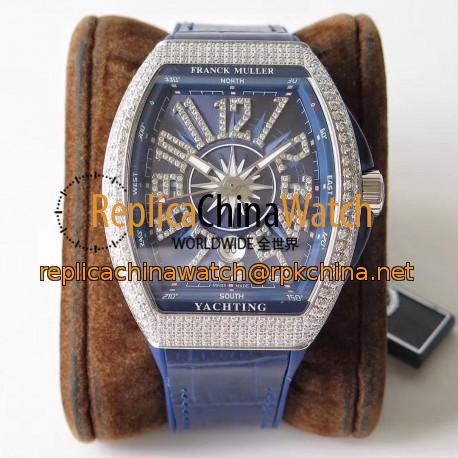 Replica Franck Muller Vanguard Yachting V45 SC DT AC BL OX Stainless Steel & Diamond Blue Dial Swiss 2824-2