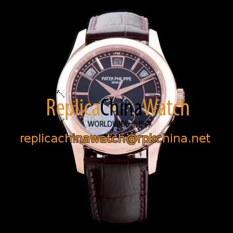 Replica Patek Philippe Annual Calendar 5205R-010 KM Rose Gold Black Dial Swiss 324SQALU 24H/206