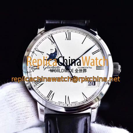 Replica Glashutte Senator Panorama Date Moon Phase 100-04-32-12-04 GF Stainless Steel White Dial Swiss 100-04