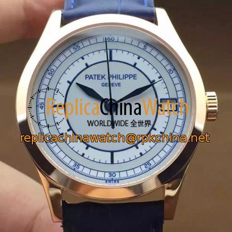 Replica Patek Philippe Calatrava 5296 Rose Gold White & Blue Dial Swiss 324SC