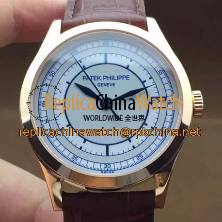 Replica Patek Philippe Calatrava 5296 Rose Gold White & Blue Dial Swiss 324SC