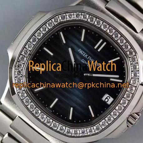 Replica Patek Philippe Nautilus Jumbo 5711 Stainless Steel Diamonds Bezel Swiss 2824