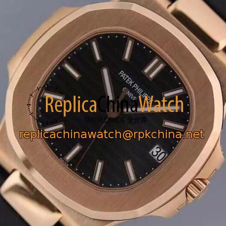 Replica Patek Philippe Nautilus Jumbo 5711 Rose Gold Black Dial Swiss 2824