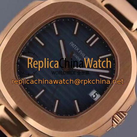 Replica Patek Philippe Nautilus Jumbo 5711 Rose Gold Blue Dial Swiss 2824