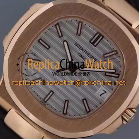 Replica Patek Philippe Nautilus Jumbo 5711 Rose Gold White Dial Swiss 2824