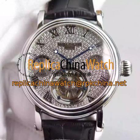 Replica Patek Philippe Tourbillon Moonphase Power Reserve Stainless Steel Diamonds Dial Swiss Tourbillon