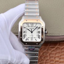 Replica Cartier Santos De Cartier Large Automatic W2SA0006 BV Stainless Steel & Yellow Gold White Dial M9015