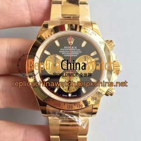 Replica Rolex Daytona Cosmograph 116508 JH Yellow Gold Black Dial Dial Swiss 4130 Run 6@SEC