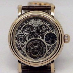 Replica Patek Philippe Tourbillon Moonphase Power Reserve Rose Gold Skeleton Dial Swiss Tourbillon