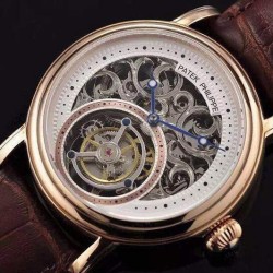 Replica Patek Philippe Tourbillon Rose Gold Skeleton & White Dial Swiss Tourbillon