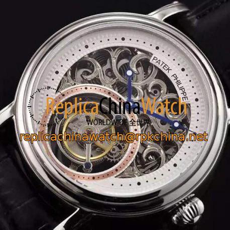 Replica Patek Philippe Tourbillon Stainless Steel Skeleton & White Dial Swiss Tourbillon