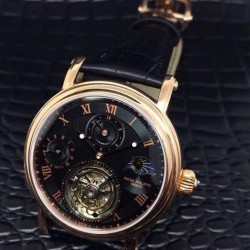 Replica Patek Philippe Tourbillon Moonphase 24H Power Reserve Rose Gold Black Dial Swiss Tourbillon