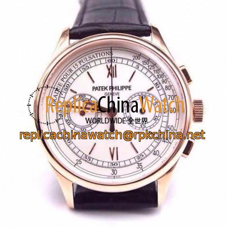 Replica Patek Philippe 5170R Chronograph Rose Gold White Dial Lemania