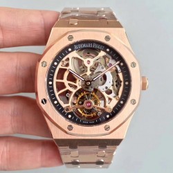 Replica Audemars Piguet Royal Oak Tourbillon Extra-Plate Squelette 26518 JF Rose Gold Black Skeleton Dial Swiss 2924