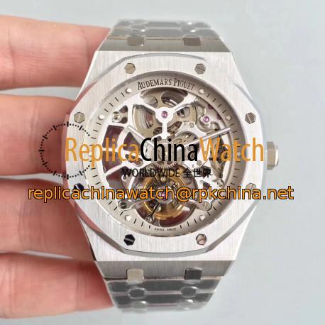 Replica Audemars Piguet Royal Oak Tourbillon Extra-Plate Squelette 26518 JF Stainless Steel Silver Skeleton Dial Swiss 2924