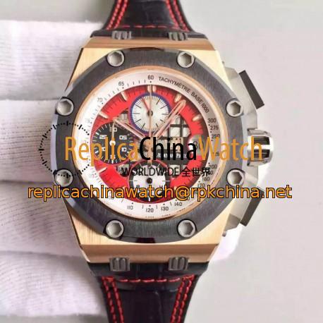 Replica Audemars Piguet Royal Oak Offshore Rubens Barrichello II 26284RO.OO.D002CR.01 JF V2 Rose Gold Red Dial Swiss 3126