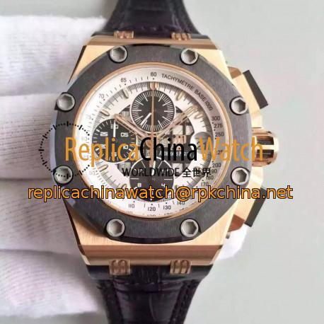 Replica Audemars Piguet Royal Oak Offshore Rubens Barrichello II 26078RO.OO.D001VS.01 JF V2 Rose Gold White Dial Swiss 3126