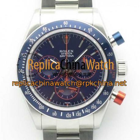 Replica Rolex Daytona Cosmograph Blue/Red Pushers BP Stainless Steel Blue Dial Swiss 4130 Run 6@SEC