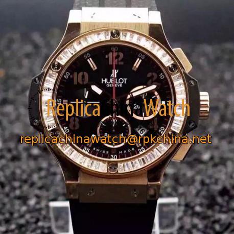 Replica Hublot Big Bang Rose Gold Diamonds Bezel Swiss 7750