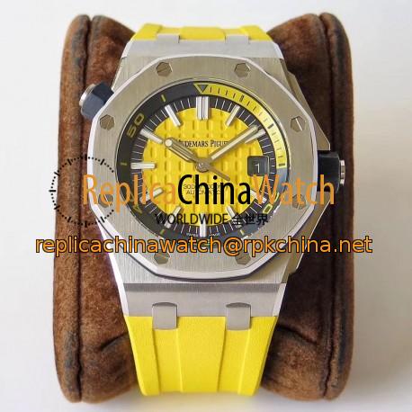 Replica Audemars Piguet Royal Oak Offshore Diver 15710ST.OO.A051CA.01 JF V8 Stainless Steel Yellow Dial Swiss 3120