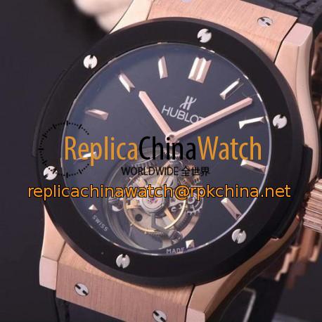 Replica Hublot Classic Fusion Tourbillon Rose Gold Black Dial Swiss Tourbillon