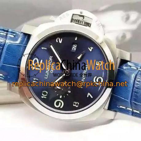 Replica Panerai Luminor GMT PAM 437 Stainless Steel Blue Dial Swiss P9100