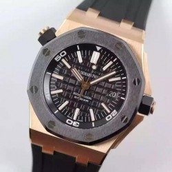 Replica Audemars Piguet Royal Oak Offshore Diver 15340 Rose Gold Black Dial Swiss 3120