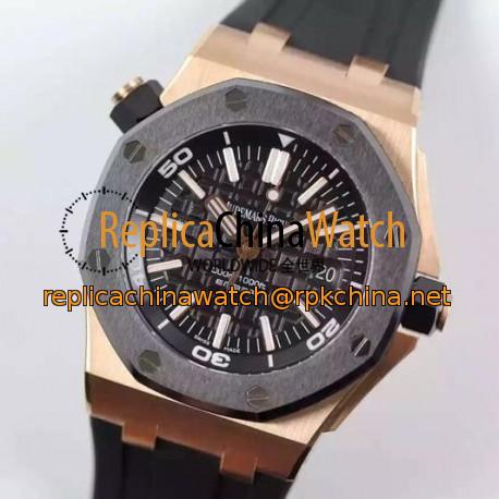 Replica Audemars Piguet Royal Oak Offshore Diver 15340 Rose Gold Black Dial Swiss 3120