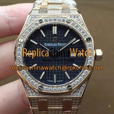 Replica Audemars Piguet Royal Oak 67651 Ladies Rose Gold & Diamonds Black Dial Swiss Quartz 2713