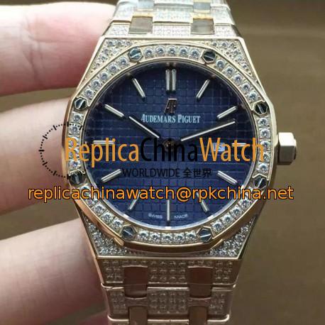 Replica Audemars Piguet Royal Oak 67651 Ladies Rose Gold & Diamonds Blue Dial Swiss Quartz 2713