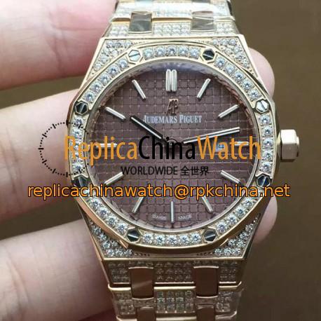 Replica Audemars Piguet Royal Oak 67651 Ladies Rose Gold & Diamonds Brown Dial Swiss Quartz 2713