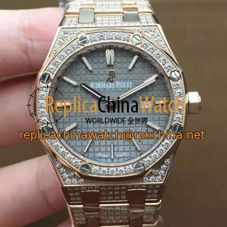 Replica Audemars Piguet Royal Oak 67651 Ladies Rose Gold & Diamonds Gray Dial Swiss Quartz 2713