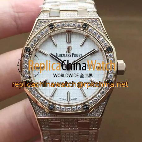 Replica Audemars Piguet Royal Oak 67651 Ladies Rose Gold & Diamonds White Dial Swiss Quartz 2713