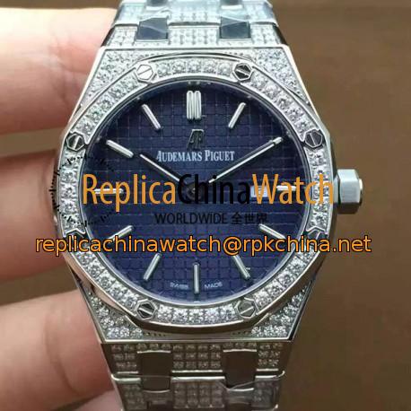 Replica Audemars Piguet Royal Oak 67651 Ladies Stainless Steel & Diamonds Blue Dial Swiss Quartz 2713