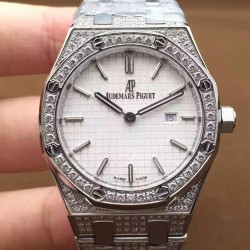 Replica Audemars Piguet Royal Oak 67651 Ladies Stainless Steel & Diamonds White Dial Swiss Quartz 2713