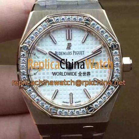 Replica Audemars Piguet Royal Oak 67651 Ladies Rose Gold White Diamonds Bezel Dial Swiss Quartz 2713