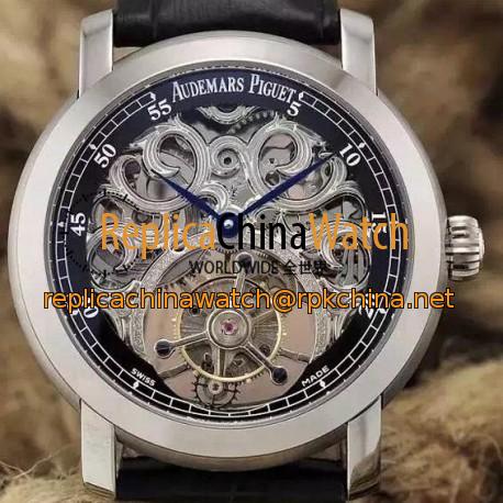 Replica Audemars Piguet Jules Audemars Tourbillon Stainless Steel Skeleton & Black Dial Swiss Tourbillon