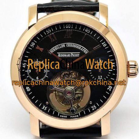 Replica Audemars Piguet Jules Audemars Tourbillon Rose Gold Black Dial Swiss Tourbillon