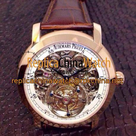 Replica Audemars Piguet Jules Audemars Tourbillon Rose Gold Skeleton & White Dial Swiss Tourbillon